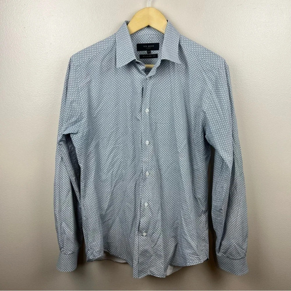 Ted Baker Button Up Dress Shirt Mens Size 15.5 Blue Work Career Professional - Picture 1 of 9